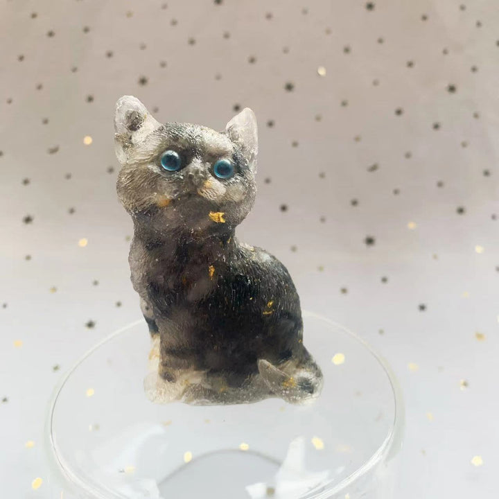 Décoration en pierre précieuse en résine cristalline Olivenorma représentant un chat debout
