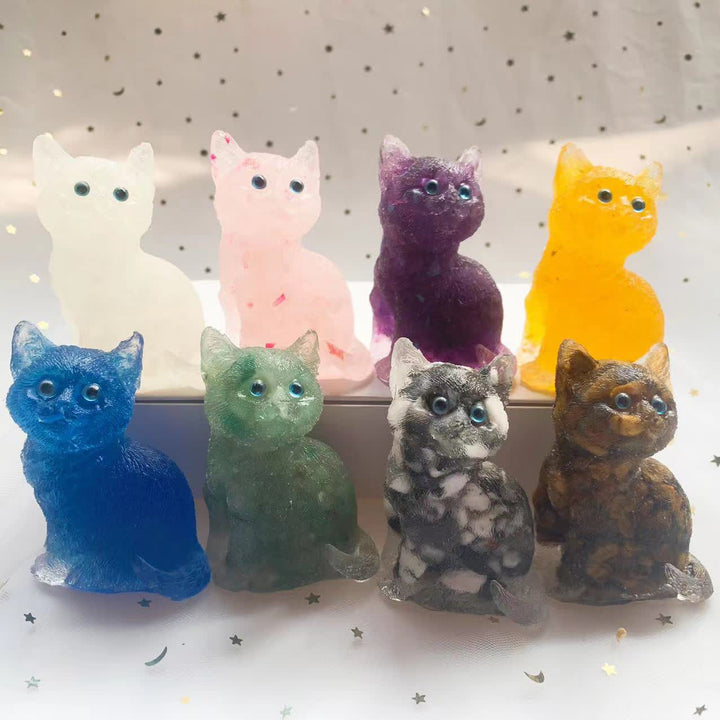 Décoration en pierre précieuse en résine cristalline Olivenorma représentant un chat debout