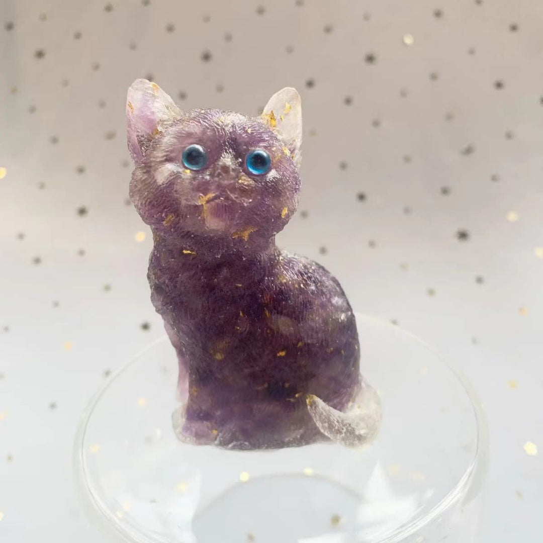 Décoration en pierre précieuse en résine cristalline Olivenorma représentant un chat debout