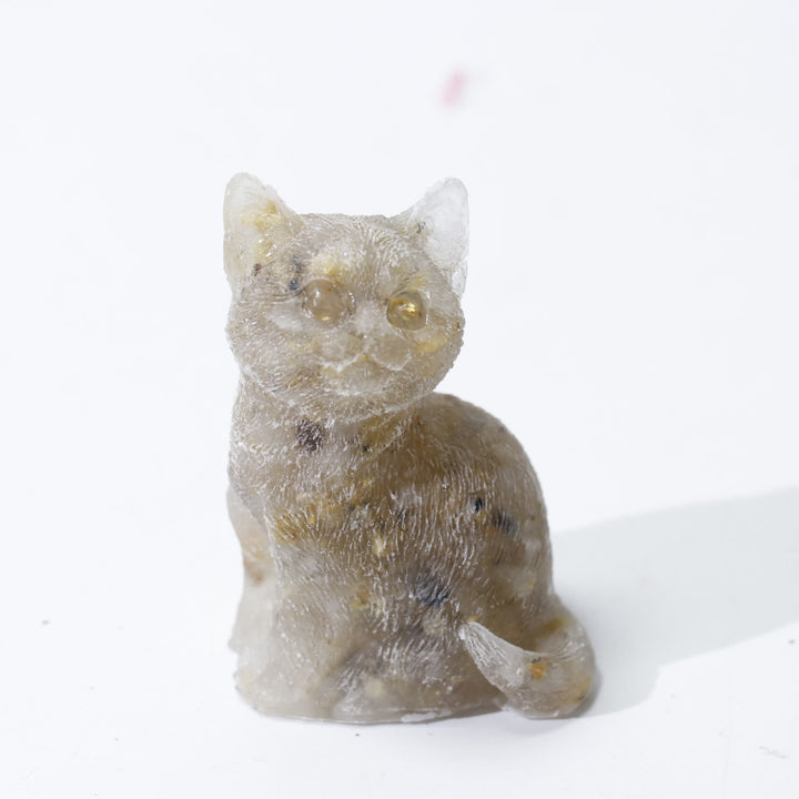 Décoration en pierre précieuse en résine cristalline Olivenorma représentant un chat debout
