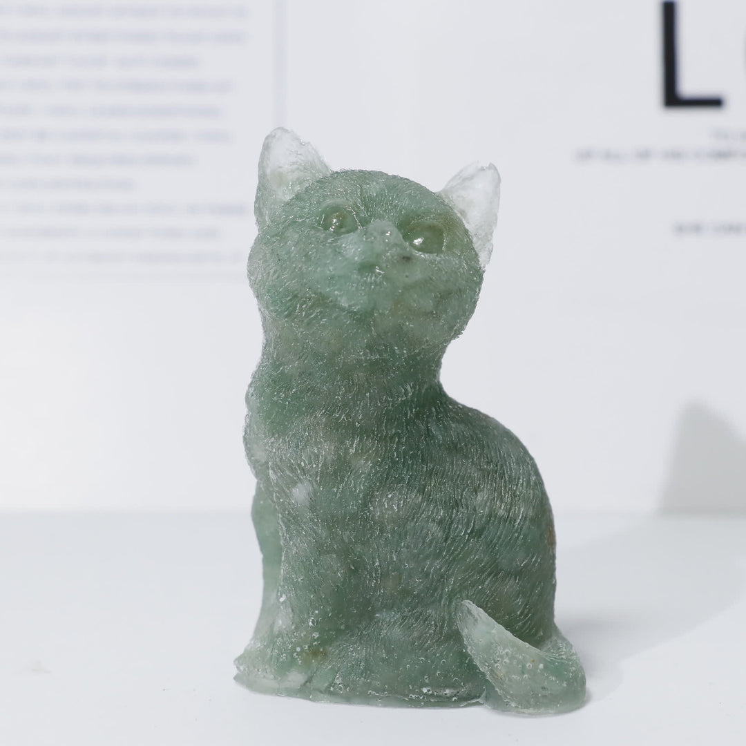 Décoration en pierre précieuse en résine cristalline Olivenorma représentant un chat debout
