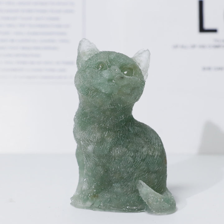 Décoration en pierre précieuse en résine cristalline Olivenorma représentant un chat debout