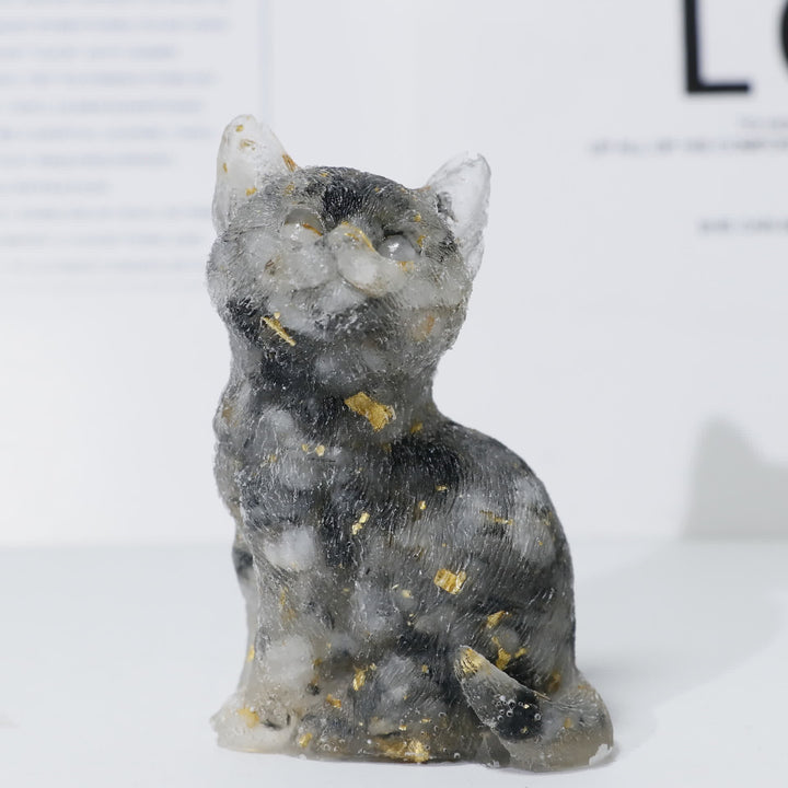 Décoration en pierre précieuse en résine cristalline Olivenorma représentant un chat debout