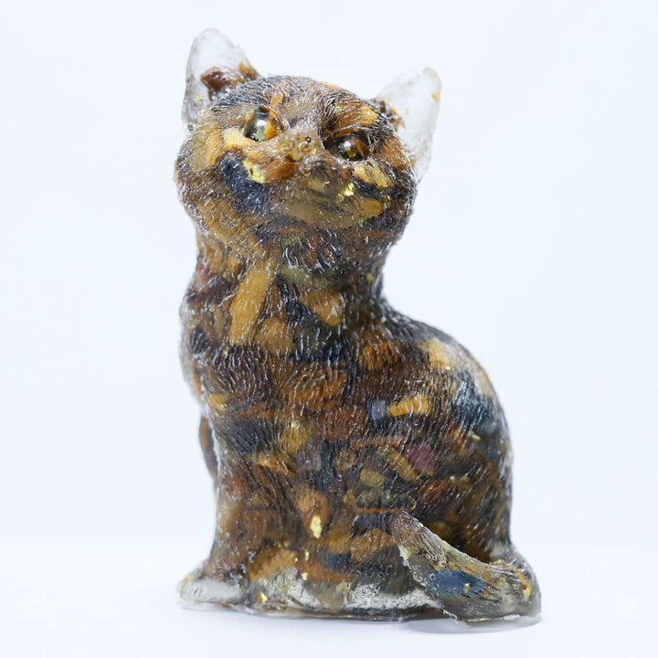 Décoration en pierre précieuse en résine cristalline Olivenorma représentant un chat debout