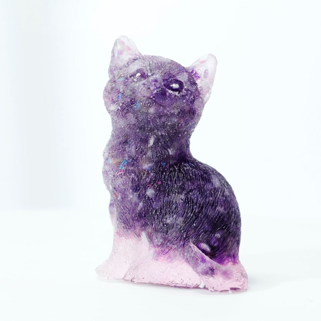 Décoration en pierre précieuse en résine cristalline Olivenorma représentant un chat debout
