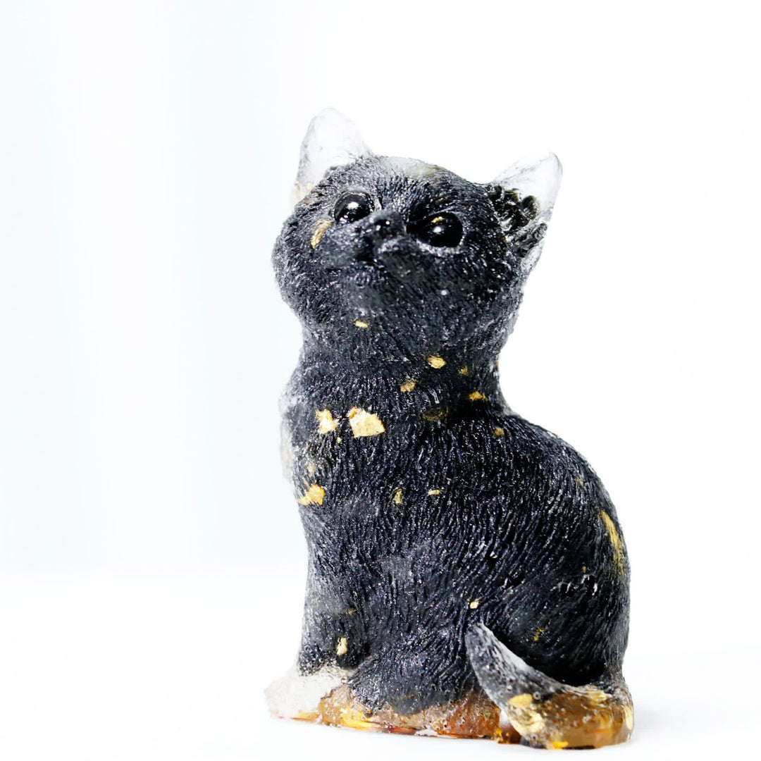 Décoration en pierre précieuse en résine cristalline Olivenorma représentant un chat debout