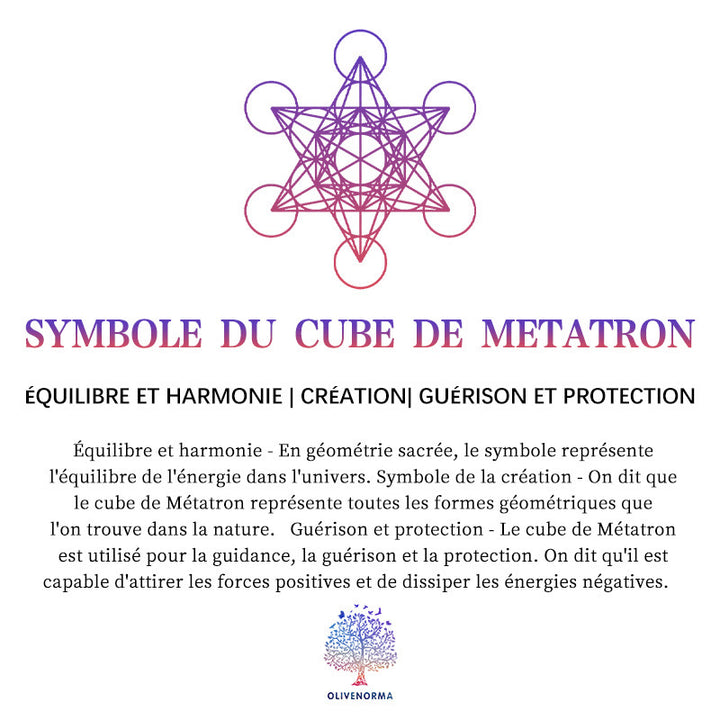 Symbole du cube de Métatron, améthyste Olivenorma, pyramide d'orgone