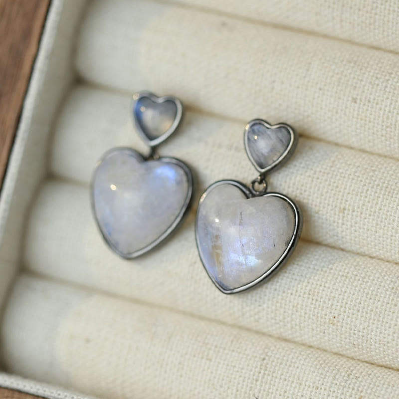 Boucles d'oreilles pendantes en forme de cœur avec pierre de lune Olivenorma