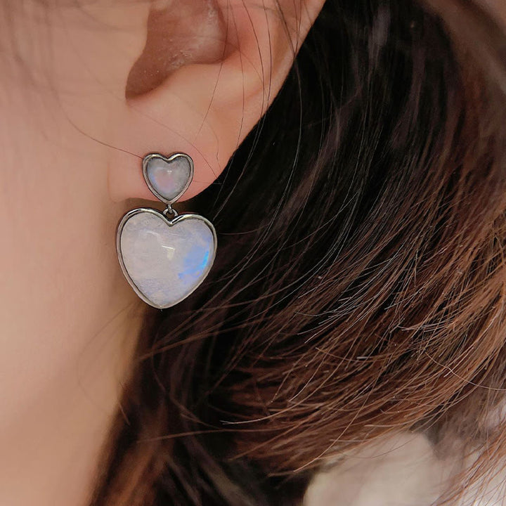 Boucles d'oreilles pendantes en forme de cœur avec pierre de lune Olivenorma
