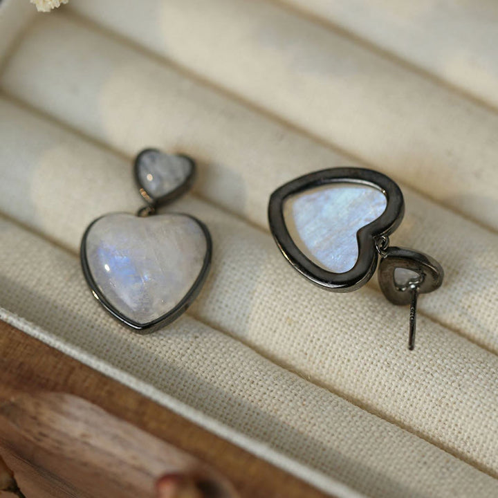 Boucles d'oreilles pendantes en forme de cœur avec pierre de lune Olivenorma