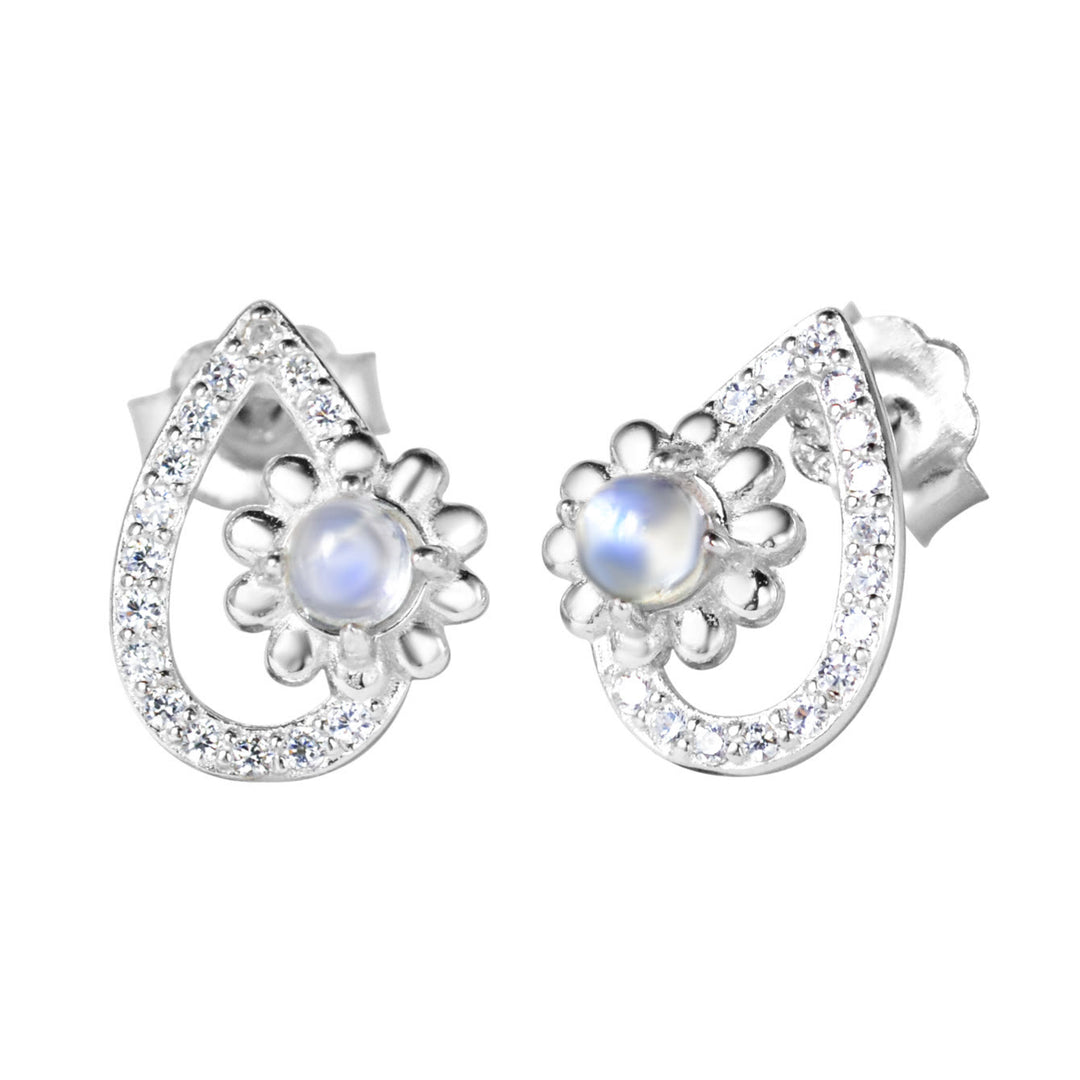 Boucles d'oreilles à tige rondes en pierre de lune en forme de goutte d'eau Olivenorma
