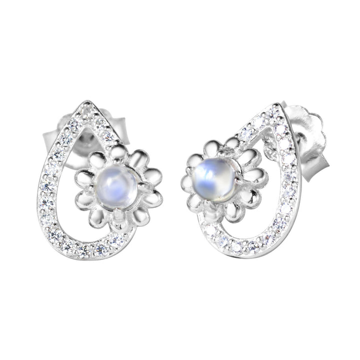 Boucles d'oreilles à tige rondes en pierre de lune en forme de goutte d'eau Olivenorma