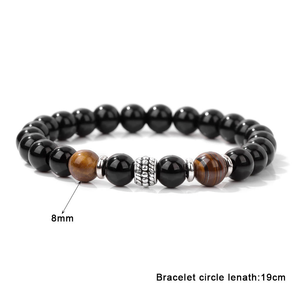 Bracelet réglable en perles d'obsidienne naturelle et œil de tigre Olivenorma