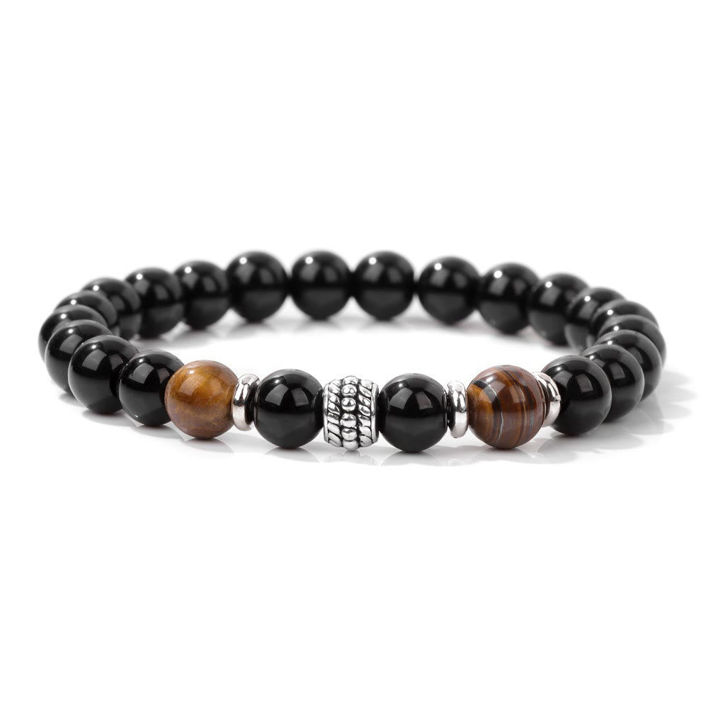 Bracelet réglable en perles d'obsidienne naturelle et œil de tigre Olivenorma