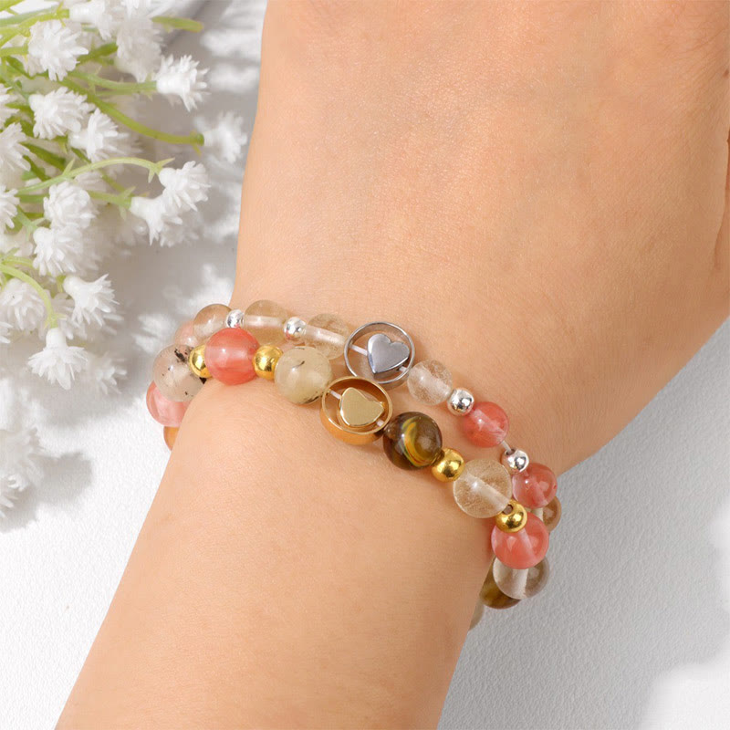 Bracelet de perles mère et sœur en pierres précieuses naturelles Olivenorma 2 pièces