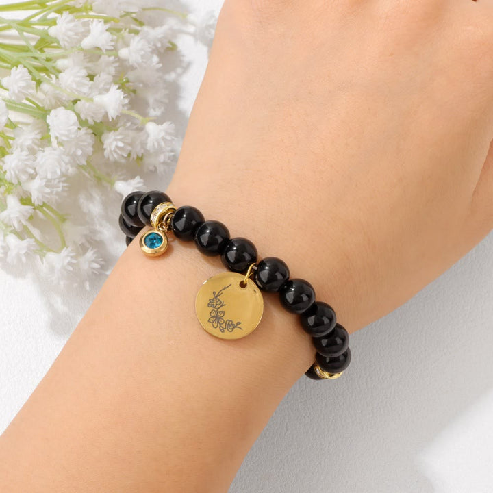 Bracelet de perles avec breloque fleur de naissance et pierre de naissance Olivenorma de 8 mm