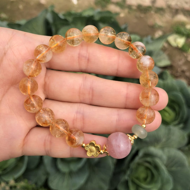 Bracelet à breloques en forme de fleur de quartz rose et de citrine naturelle Olivenorma