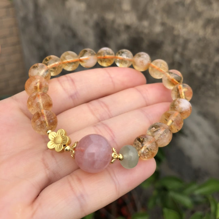 Bracelet à breloques en forme de fleur de quartz rose et de citrine naturelle Olivenorma