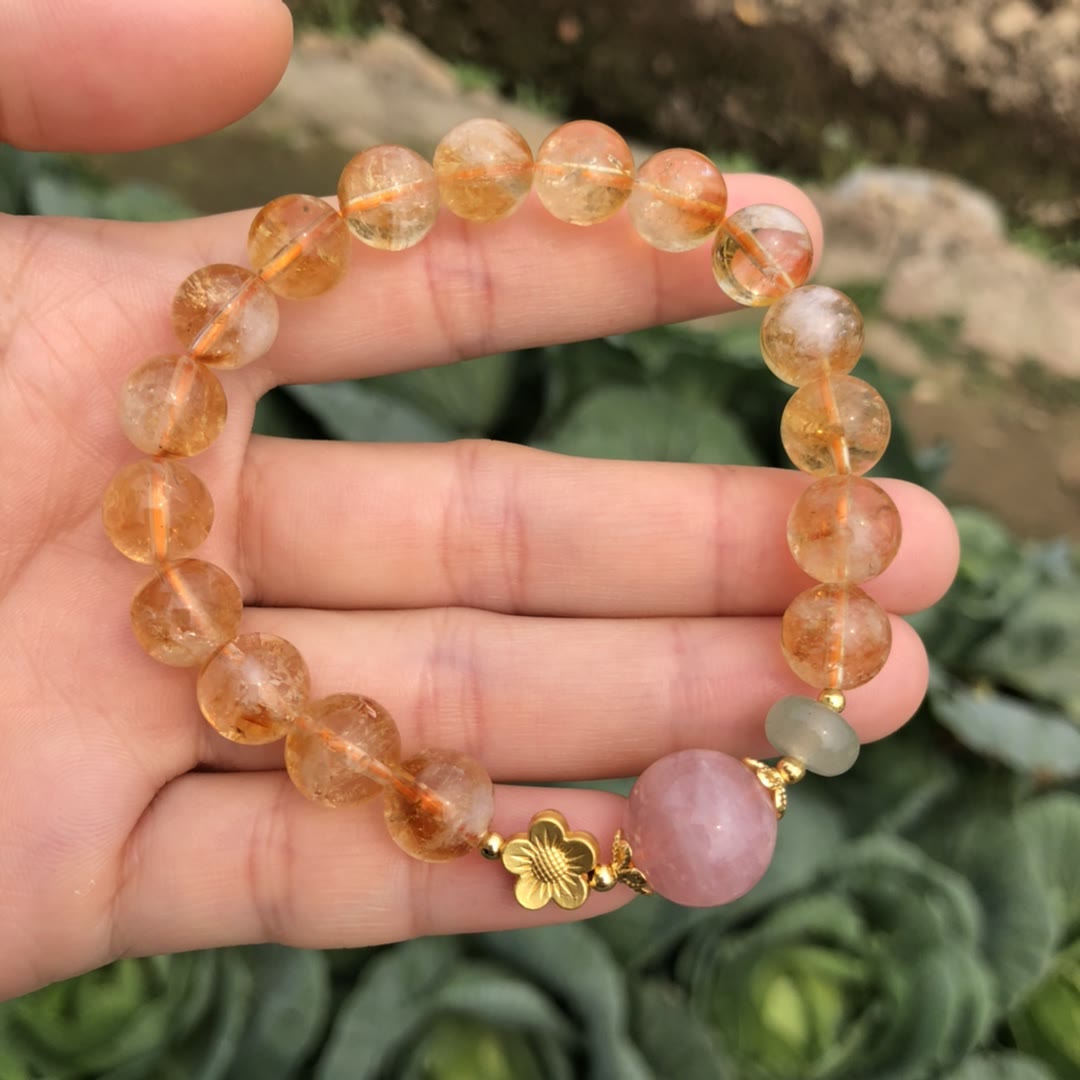 Bracelet à breloques en forme de fleur de quartz rose et de citrine naturelle Olivenorma