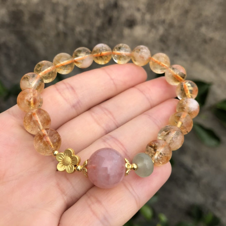 Bracelet à breloques en forme de fleur de quartz rose et de citrine naturelle Olivenorma