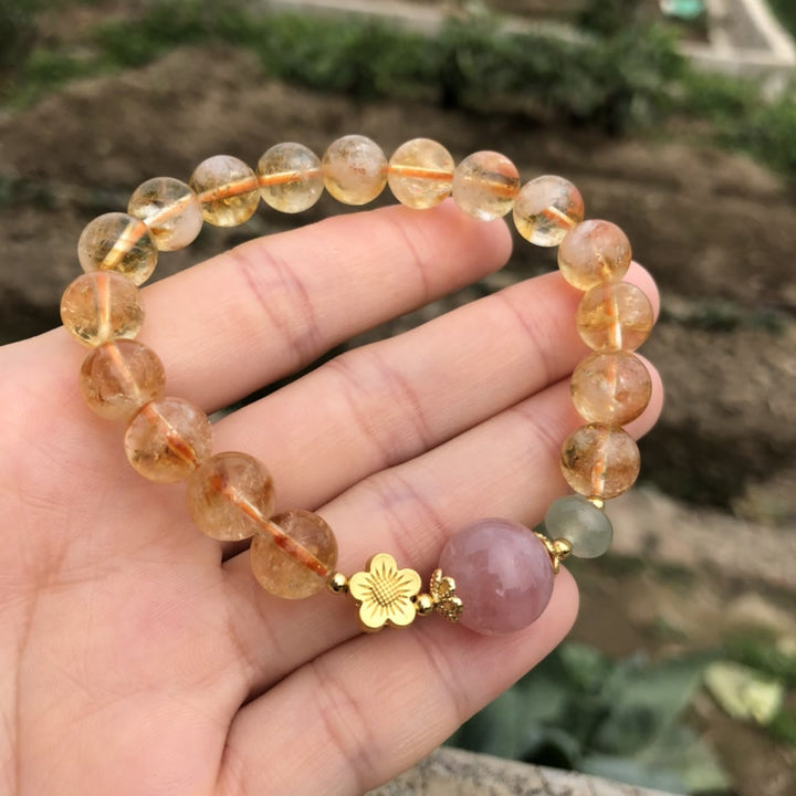 Bracelet à breloques en forme de fleur de quartz rose et de citrine naturelle Olivenorma