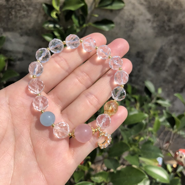 Bracelet à breloques croissant de lune en cristal transparent à facettes Olivenorma