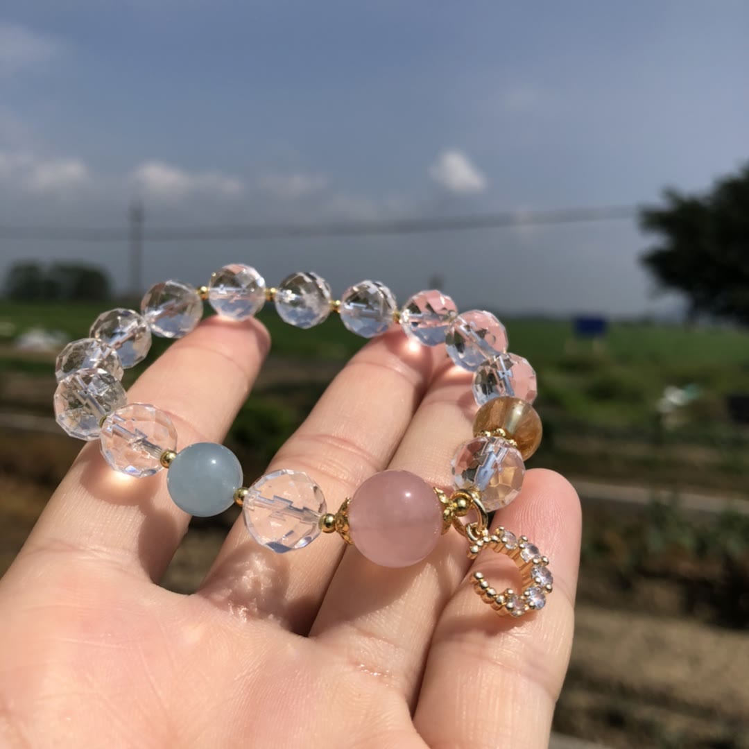 Bracelet à breloques croissant de lune en cristal transparent à facettes Olivenorma