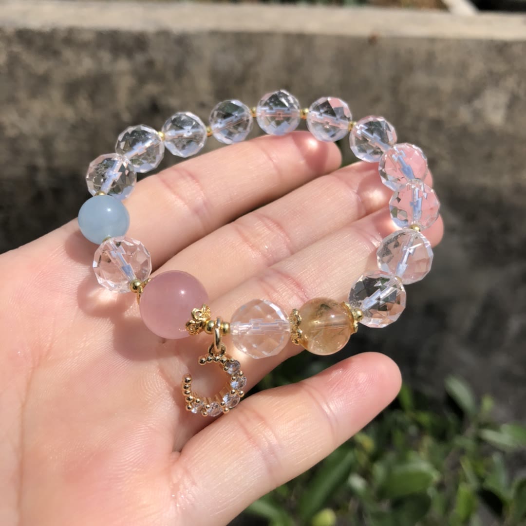 Bracelet à breloques croissant de lune en cristal transparent à facettes Olivenorma