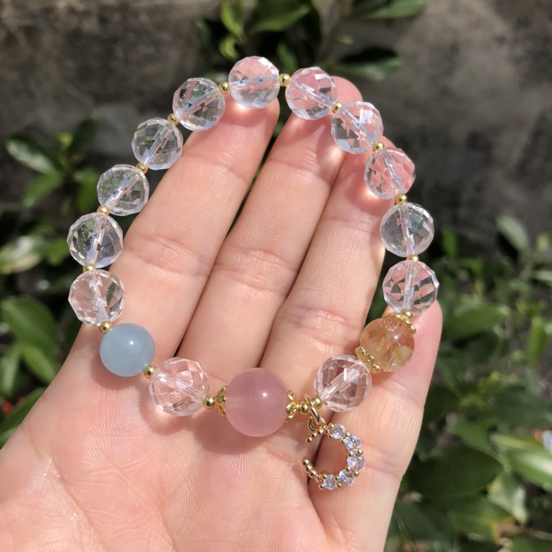 Bracelet à breloques croissant de lune en cristal transparent à facettes Olivenorma