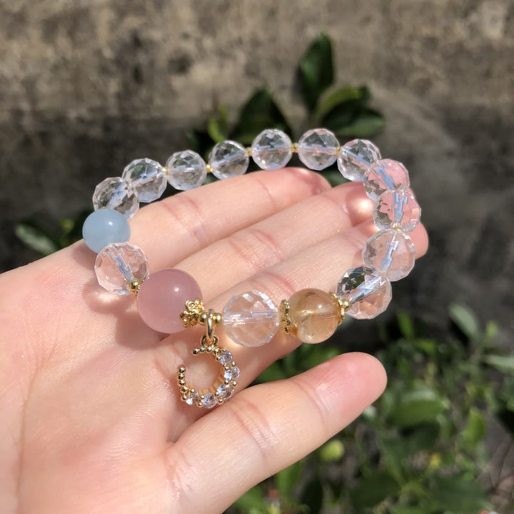 Bracelet à breloques croissant de lune en cristal transparent à facettes Olivenorma