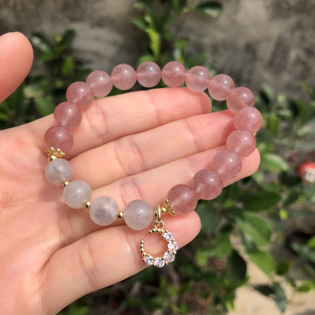 Bracelet à breloques en quartz fraise et labradorite naturel Olivenorma