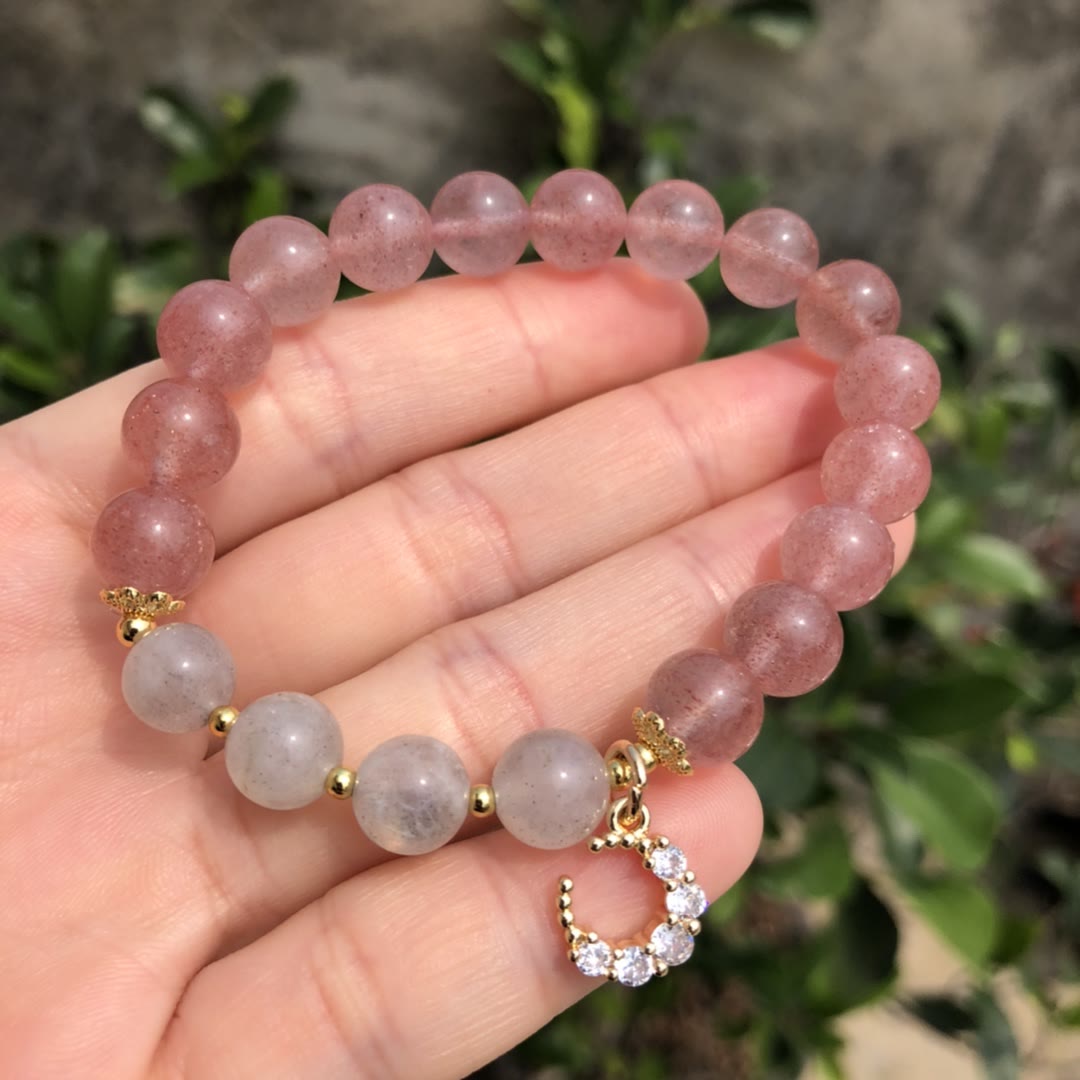 Bracelet à breloques en quartz fraise et labradorite naturel Olivenorma