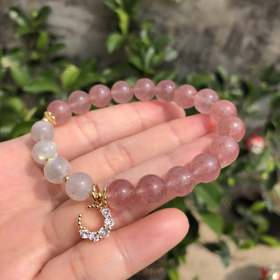 Bracelet à breloques en quartz fraise et labradorite naturel Olivenorma
