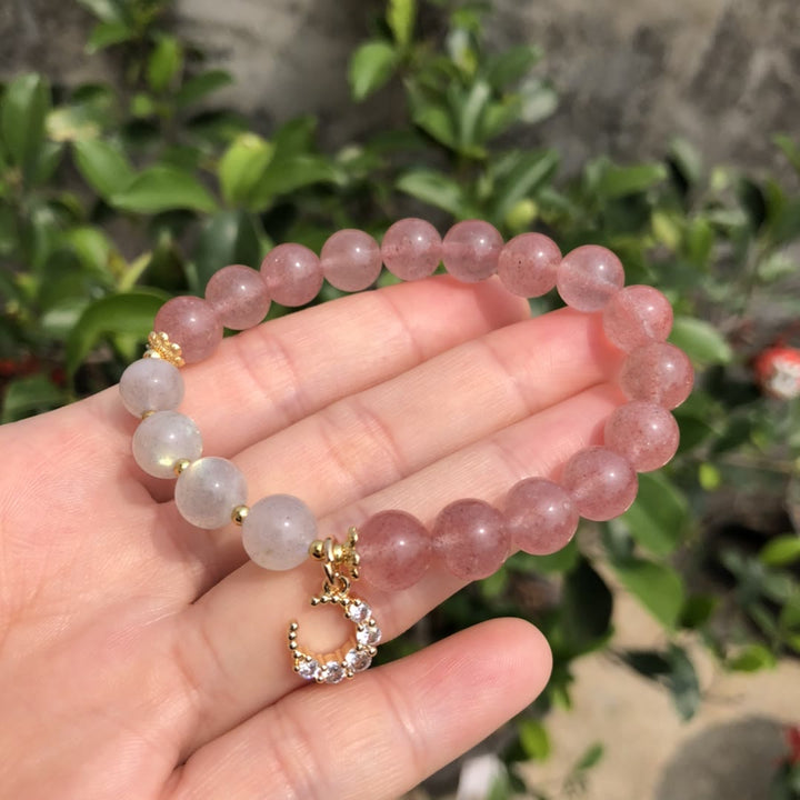 Bracelet à breloques en quartz fraise et labradorite naturel Olivenorma