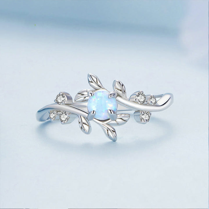 Bague en argent sterling 925 en forme de vigne avec opale Olivenorma