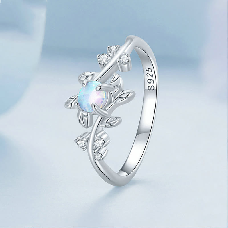 Bague en argent sterling 925 en forme de vigne avec opale Olivenorma