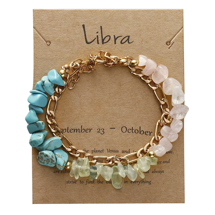 Bracelet en métal avec perles de gravier naturel Olivenorma et signe du zodiaque