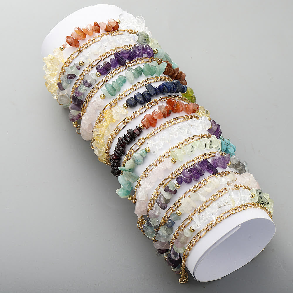 Bracelet en métal avec perles de gravier naturel Olivenorma et signe du zodiaque