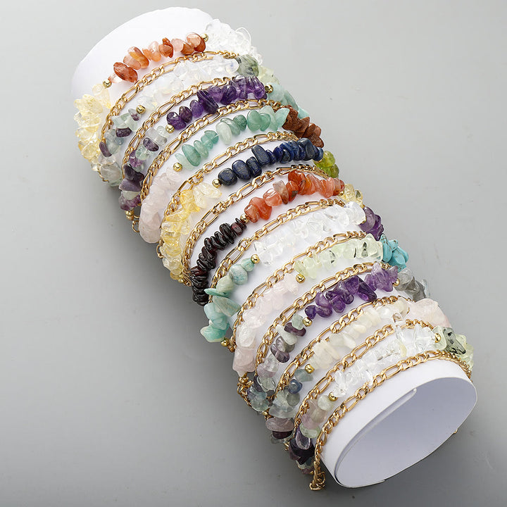 Bracelet en métal avec perles de gravier naturel Olivenorma et signe du zodiaque