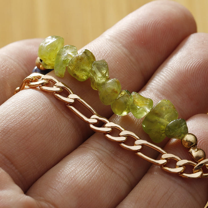 Bracelet en métal avec perles de gravier naturel Olivenorma et signe du zodiaque