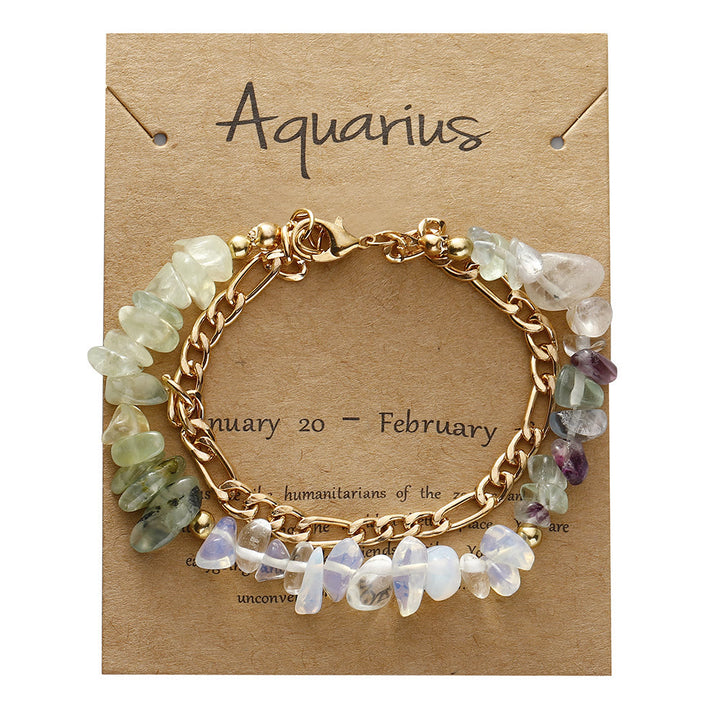 Bracelet en métal avec perles de gravier naturel Olivenorma et signe du zodiaque