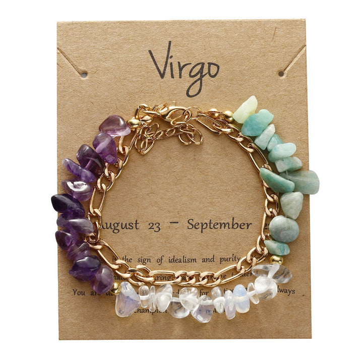 Bracelet en métal avec perles de gravier naturel Olivenorma et signe du zodiaque