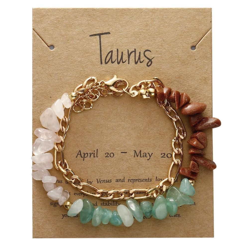Bracelet en métal avec perles de gravier naturel Olivenorma et signe du zodiaque