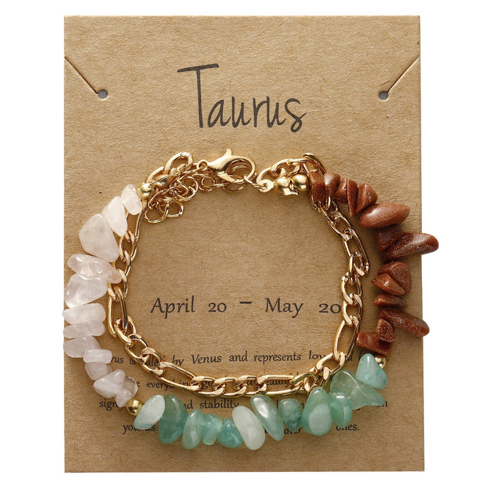 Bracelet en métal avec perles de gravier naturel Olivenorma et signe du zodiaque