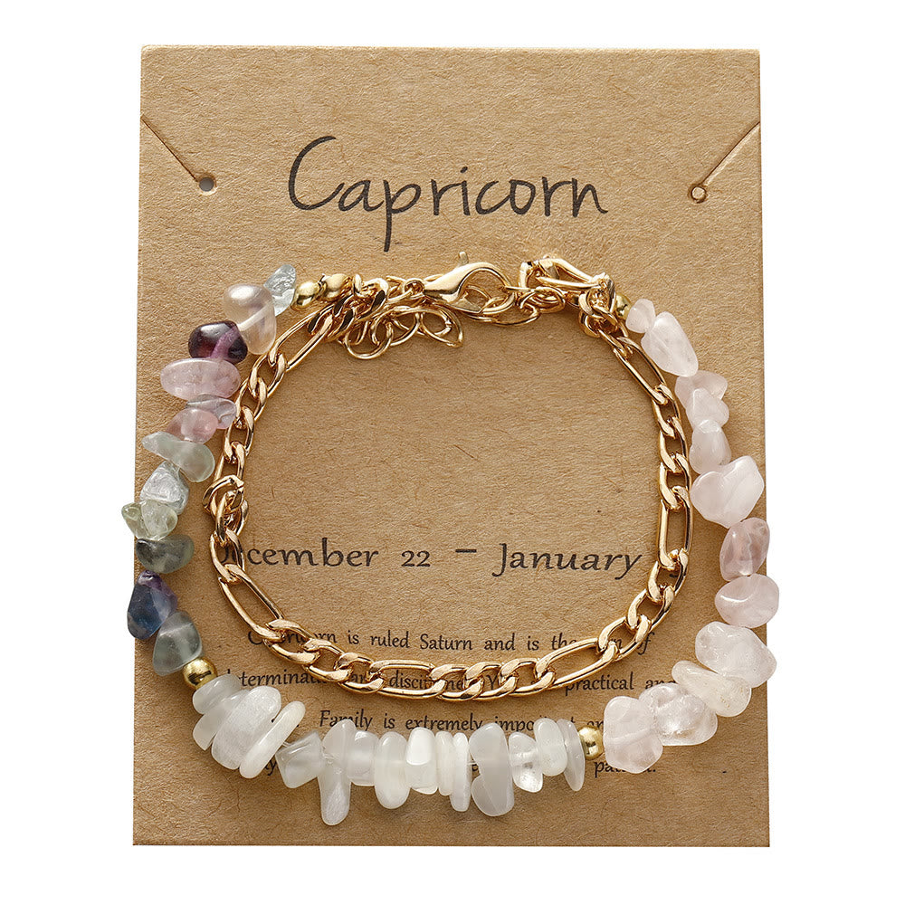 Bracelet en métal avec perles de gravier naturel Olivenorma et signe du zodiaque