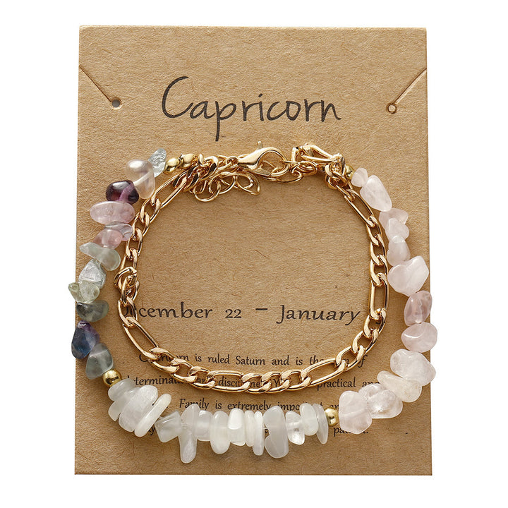 Bracelet en métal avec perles de gravier naturel Olivenorma et signe du zodiaque