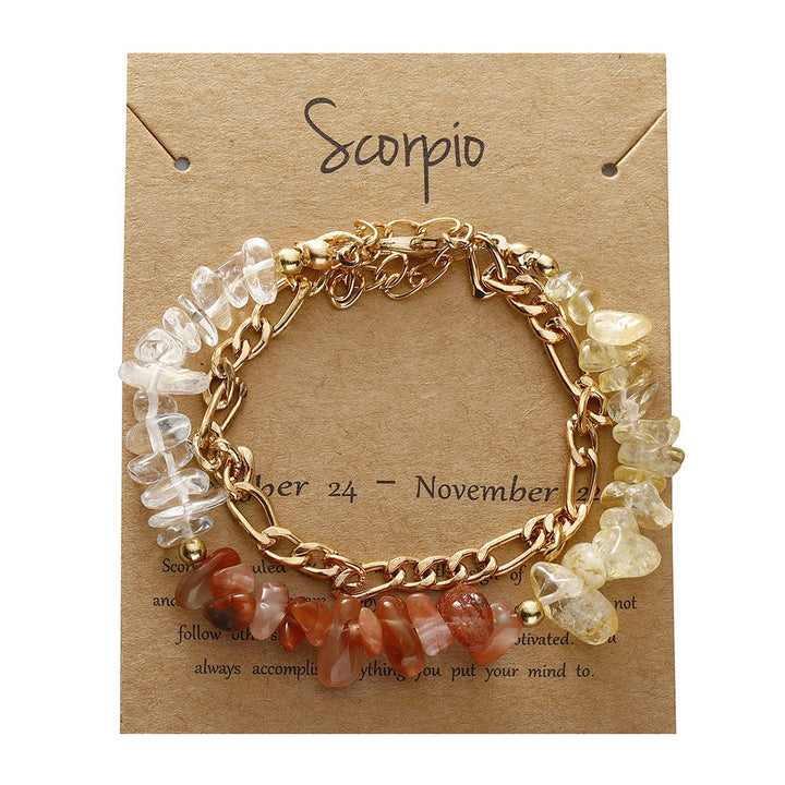 Bracelet en métal avec perles de gravier naturel Olivenorma et signe du zodiaque