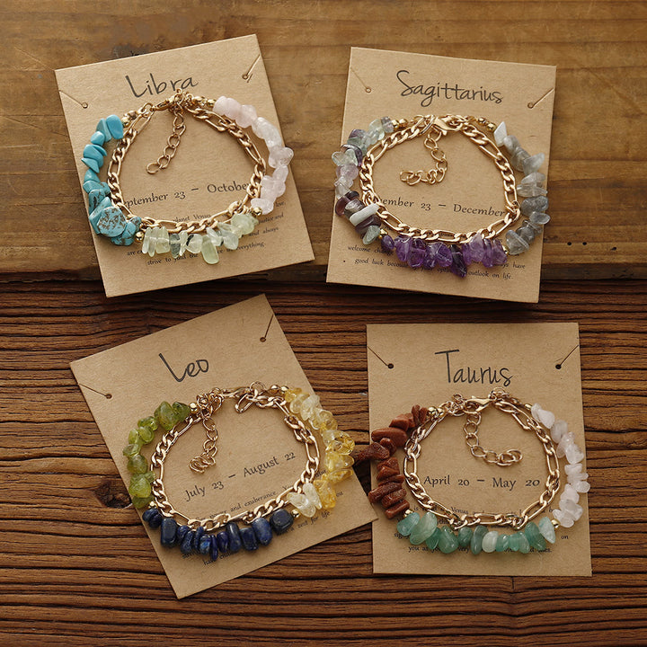 Bracelet en métal avec perles de gravier naturel Olivenorma et signe du zodiaque