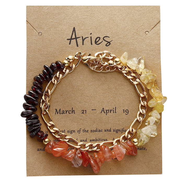 Bracelet en métal avec perles de gravier naturel Olivenorma et signe du zodiaque