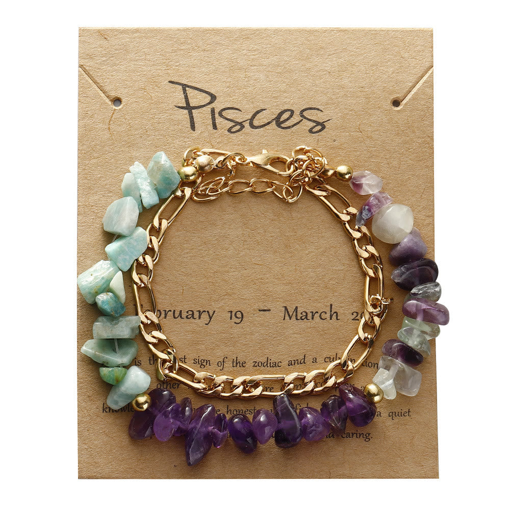 Bracelet en métal avec perles de gravier naturel Olivenorma et signe du zodiaque